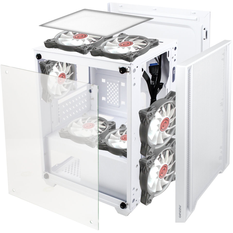 Корпус Ginzzu CL640 mATX FAN 4*12FRGB  передняя панель Сетка Белый