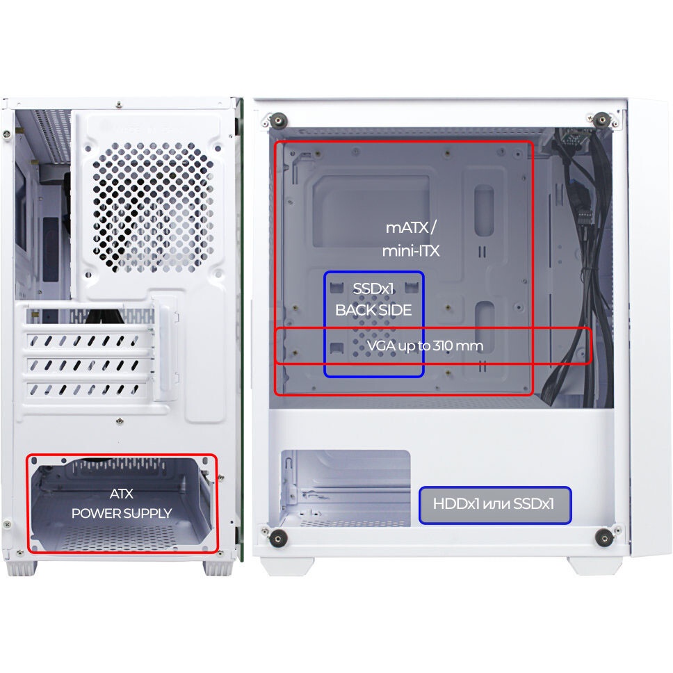 Корпус Ginzzu CL640 mATX FAN 4*12FRGB  передняя панель Сетка Белый