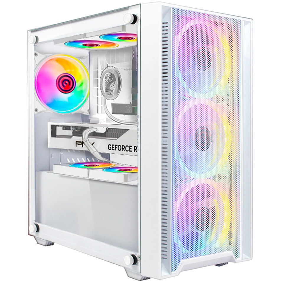 Корпус Ginzzu CL640 mATX FAN 4*12FRGB  передняя панель Сетка Белый