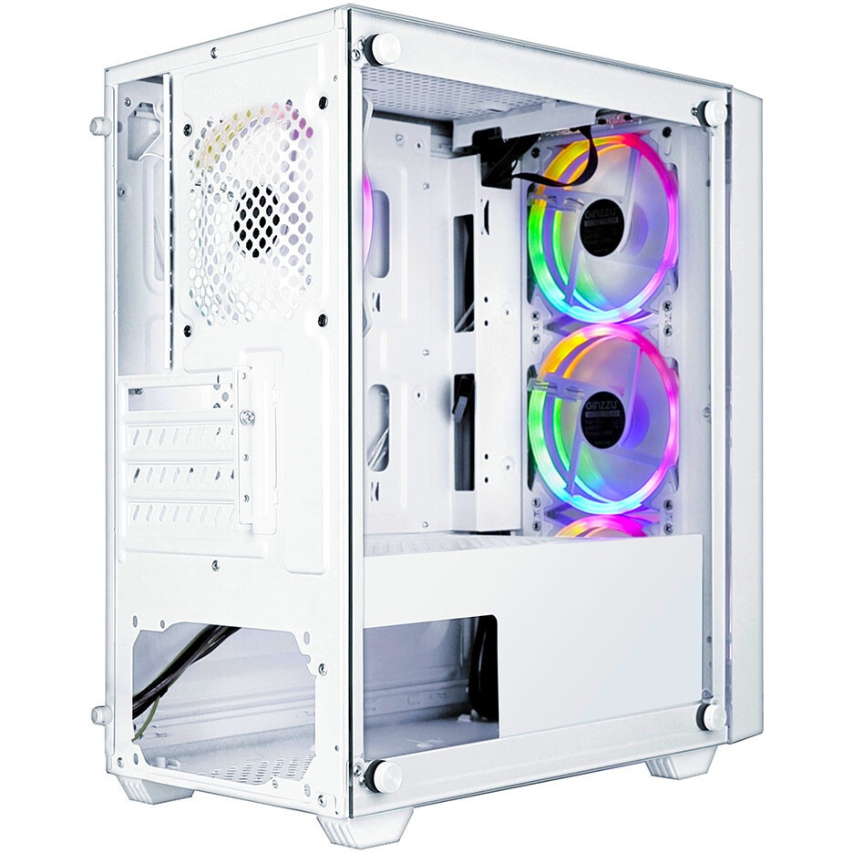 Корпус Ginzzu CL640 mATX FAN 4*12FRGB  передняя панель Сетка Белый