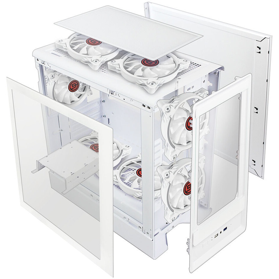 Корпус Ginzzu CL660 mATX FAN 4*12FRGB  передняя панель Решетка Белый