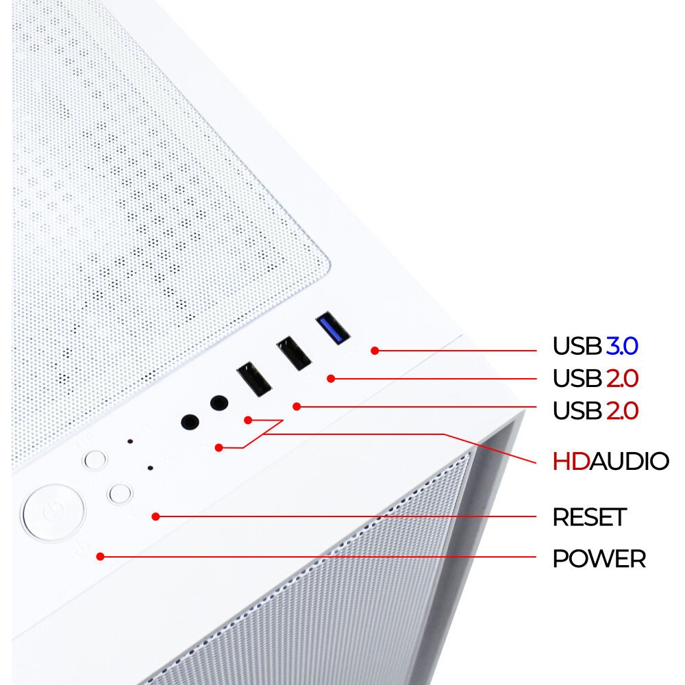 Корпус Ginzzu CL660 mATX FAN 4*12FRGB  передняя панель Решетка Белый