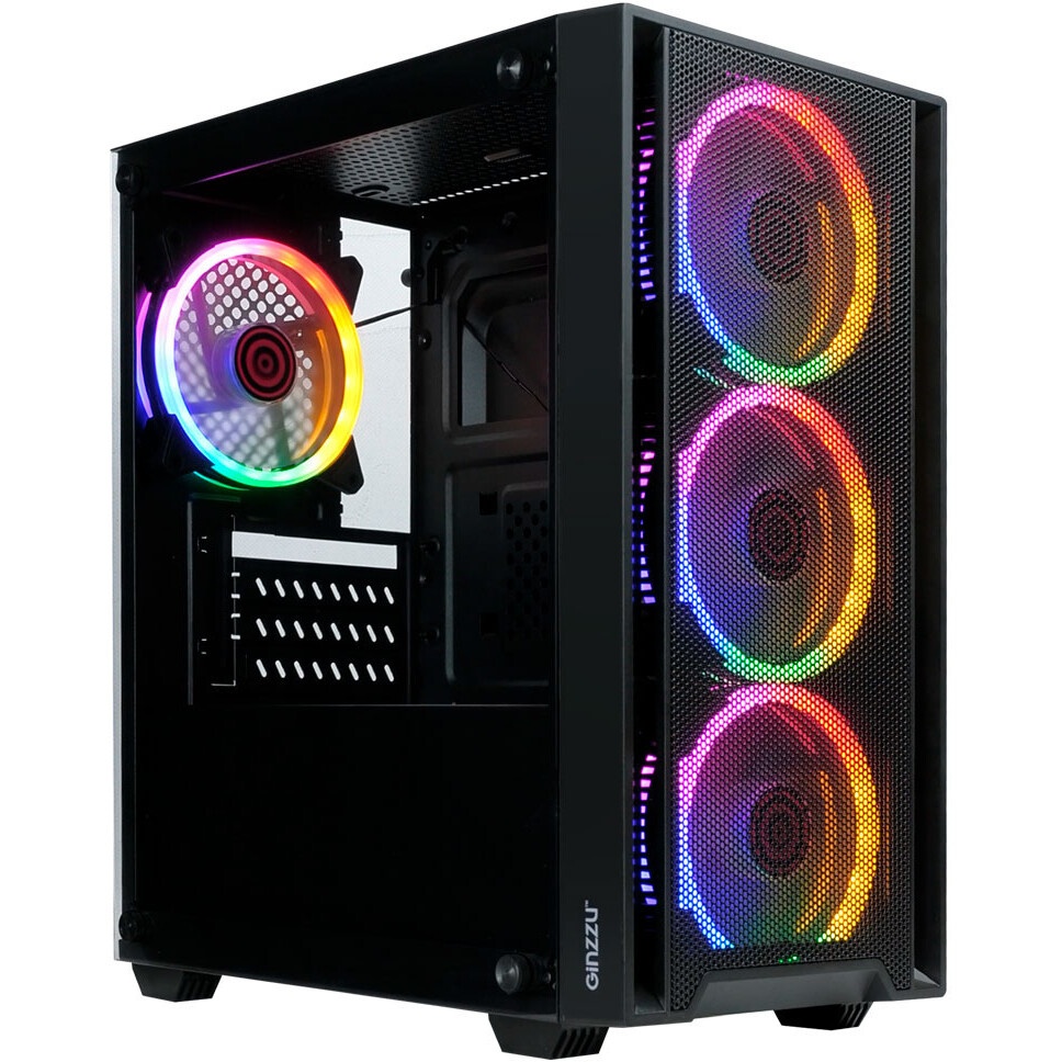 Корпус Ginzzu CL630 mATX FAN 4*12FRGB  передняя панель Сетка