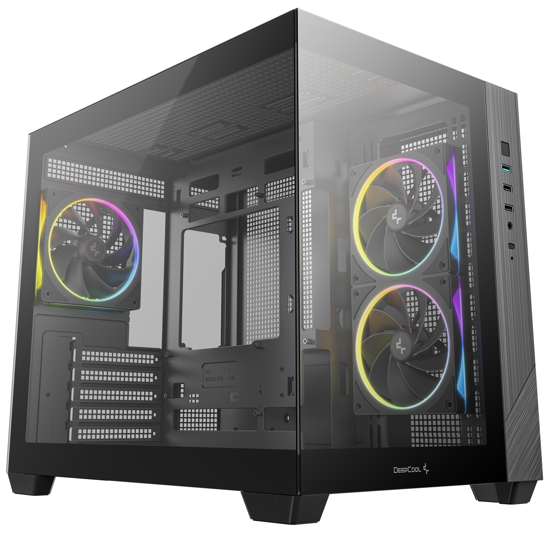 Компьютерный корпус Deepcool CG330 3F без БП, боковое окно (панорама), 3x120mm ARGB PWM вентилятора,
