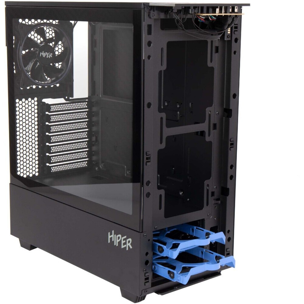 Компьютерный корпус Hiper PB81 черный без БП ATX 3x120mm 2xUSB2.0 2xUSB3.0 audio bott PSU