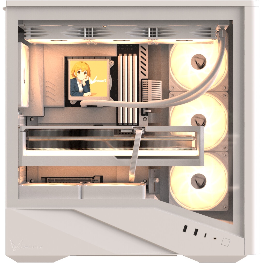 Компьютерный корпус Formula V Line Air Power G9 DUO PA White, ATX, TYPE-C*1, USB3.0*2, MESH/GLASS FR