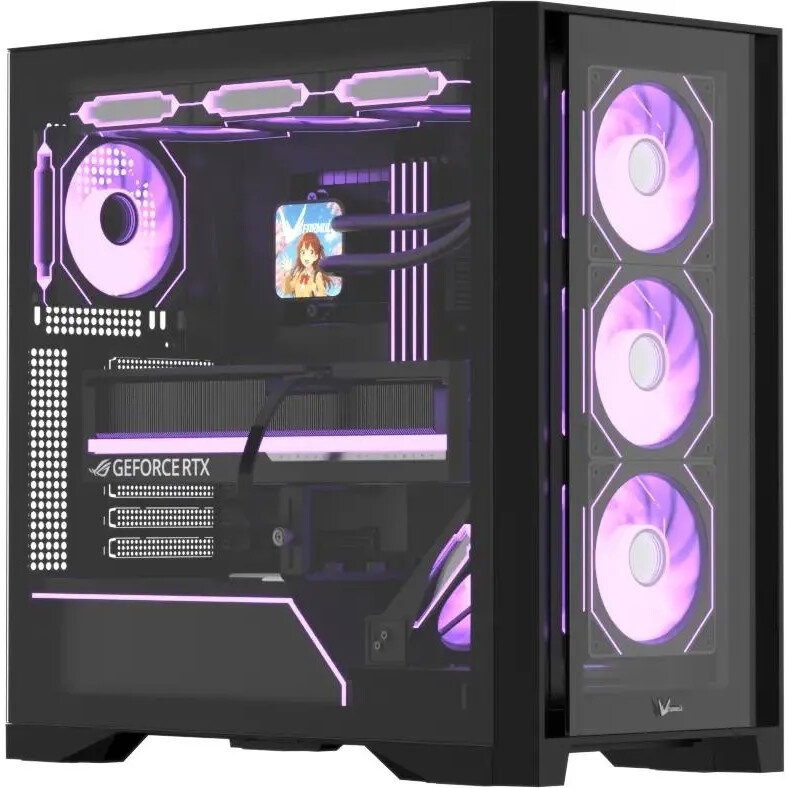 Корпус Formula V Line TimberLine T0 Black, ATX, wood+plastic front, TYPE-C*1, USB3.0*2, FRONT 3x120m