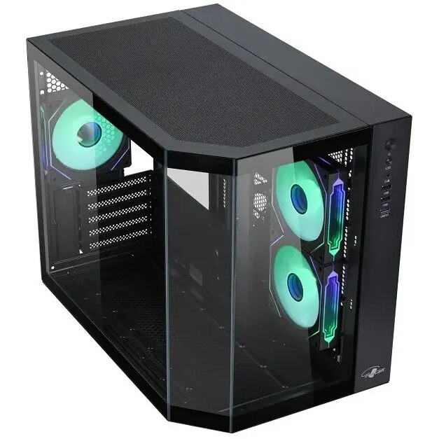 Корпус mATX Eurocase M2771 black, без БП, закаленное стекло 2 стороны
