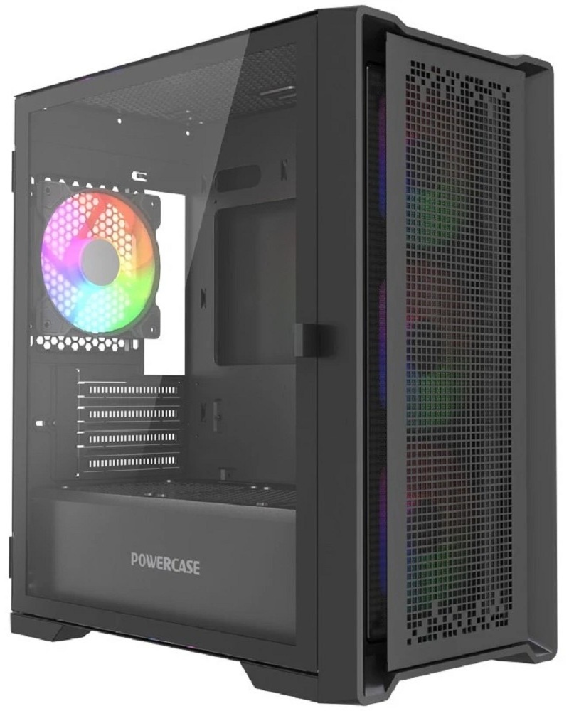 Компьютерный корпус Powercase ByteFlow Micro Black LE, Tempered Glass, 4х 120mm ARGB PWM fans, чёрны