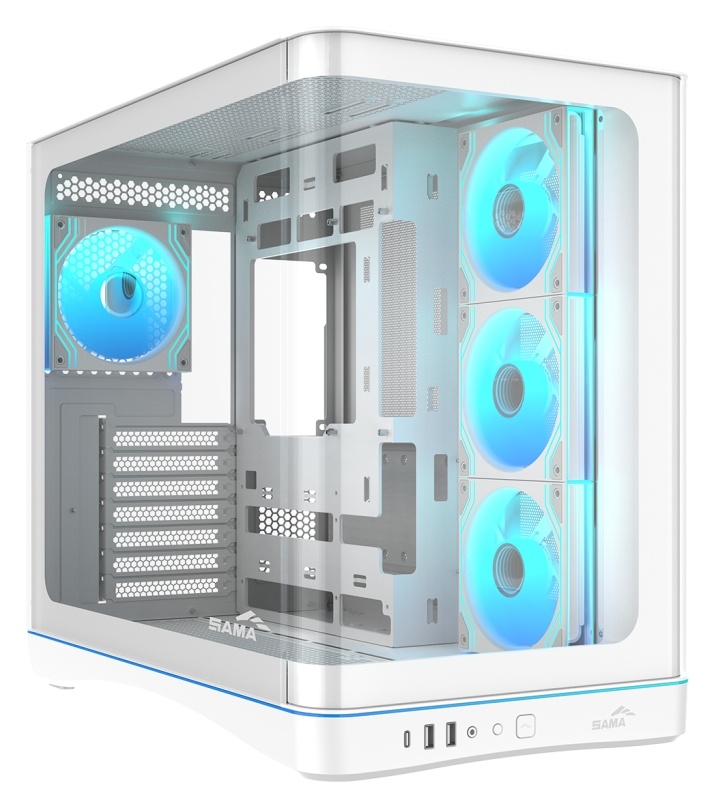 Корпус ПК без блока питания/ Case SAMA V62S White, Midi-Tower, TG, 4x120mm ARGB, 2xUSB 3.0 + 1xUSB 3