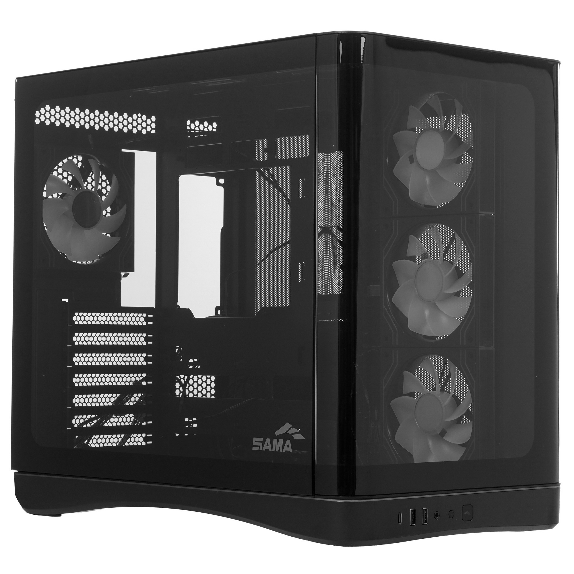 Корпус ПК без блока питания/ Case SAMA V62S Black, Midi-Tower, TG, 4x120mm ARGB, 2xUSB 3.0 + 1xUSB 3
