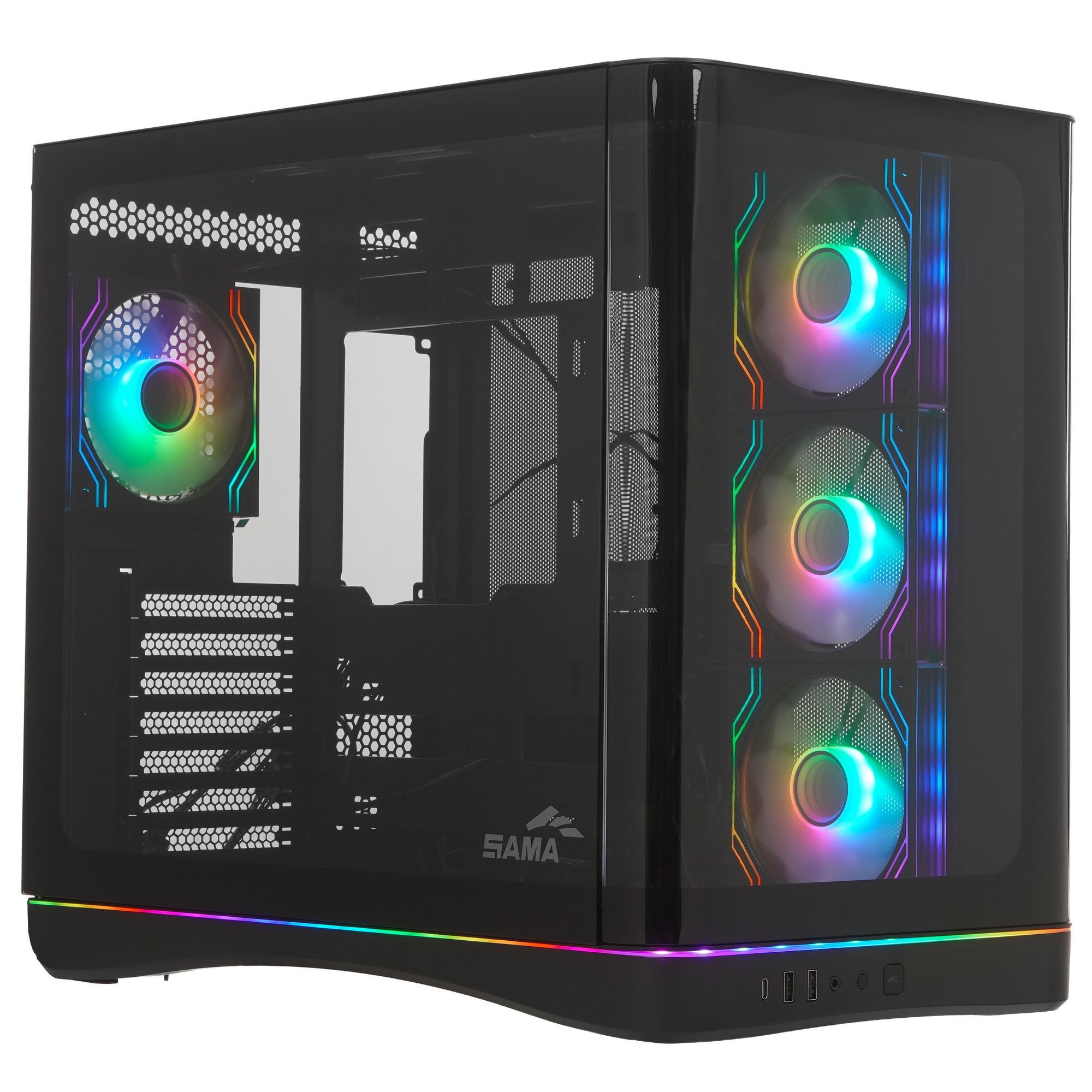 Корпус ПК без блока питания/ Case SAMA V62S Black, Midi-Tower, TG, 4x120mm ARGB, 2xUSB 3.0 + 1xUSB 3
