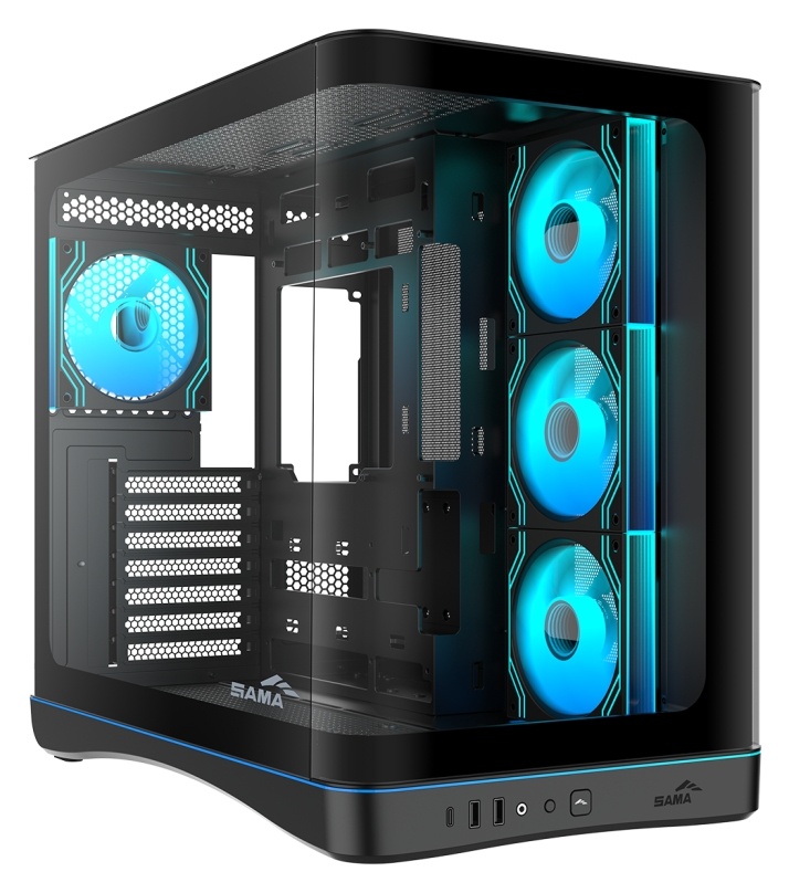 Корпус ПК без блока питания/ Case SAMA V62S Black, Midi-Tower, TG, 4x120mm ARGB, 2xUSB 3.0 + 1xUSB 3