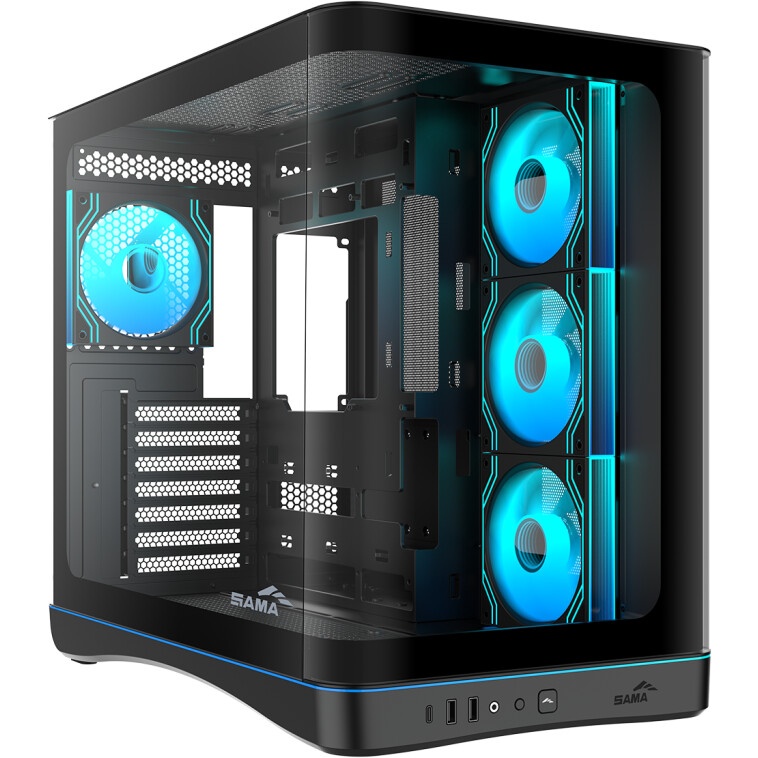 Корпус ПК без блока питания/ Case SAMA V60E Black, Midi-Tower, TG, no fans, 2xUSB 3.0 + 1xUSB 3.2 Ty
