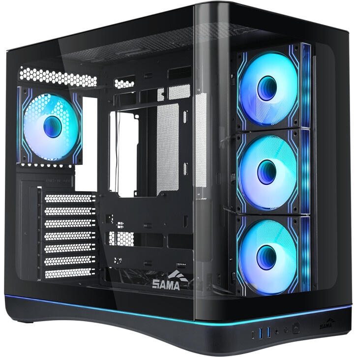 Корпус ПК без блока питания/ Case SAMA V60E Black, Midi-Tower, TG, no fans, 2xUSB 3.0 + 1xUSB 3.2 Ty