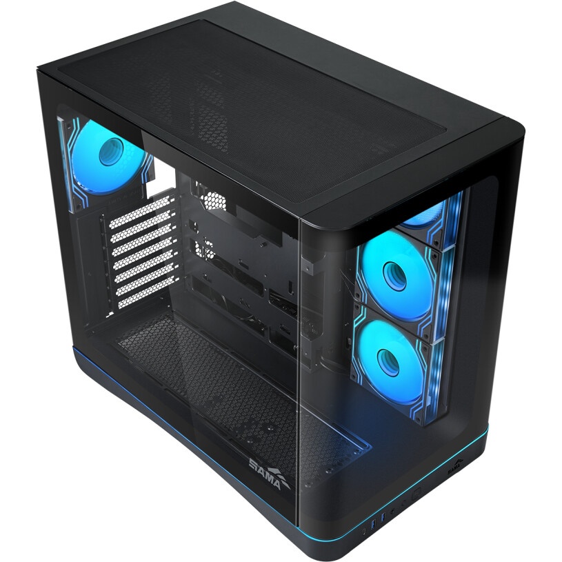 Корпус ПК без блока питания/ Case SAMA V60E Black, Midi-Tower, TG, no fans, 2xUSB 3.0 + 1xUSB 3.2 Ty