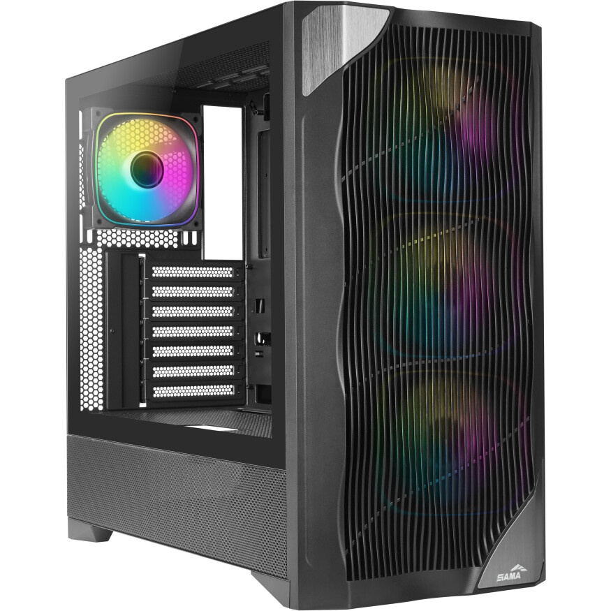 Корпус ПК без блока питания/ Case SAMA V42 Black, Midi-Tower, TG, 4x120mm ARGB, 2xUSB 3.0 + 1xUSB 3.