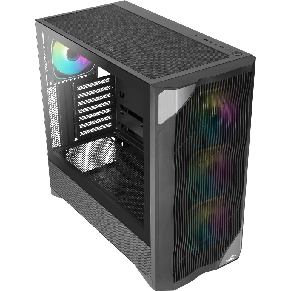 Корпус ПК без блока питания/ Case SAMA V42 Black, Midi-Tower, TG, 4x120mm ARGB, 2xUSB 3.0 + 1xUSB 3.