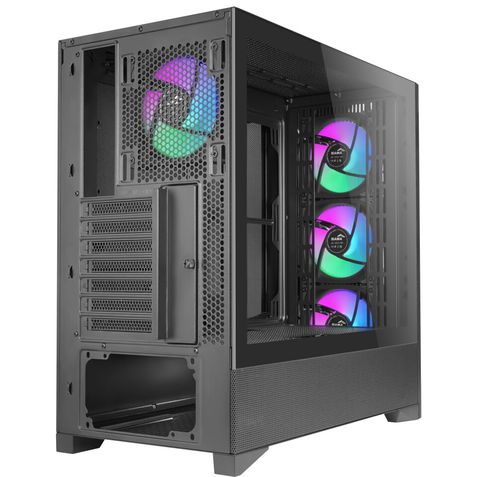 Корпус ПК без блока питания/ Case SAMA V42 Black, Midi-Tower, TG, 4x120mm ARGB, 2xUSB 3.0 + 1xUSB 3.