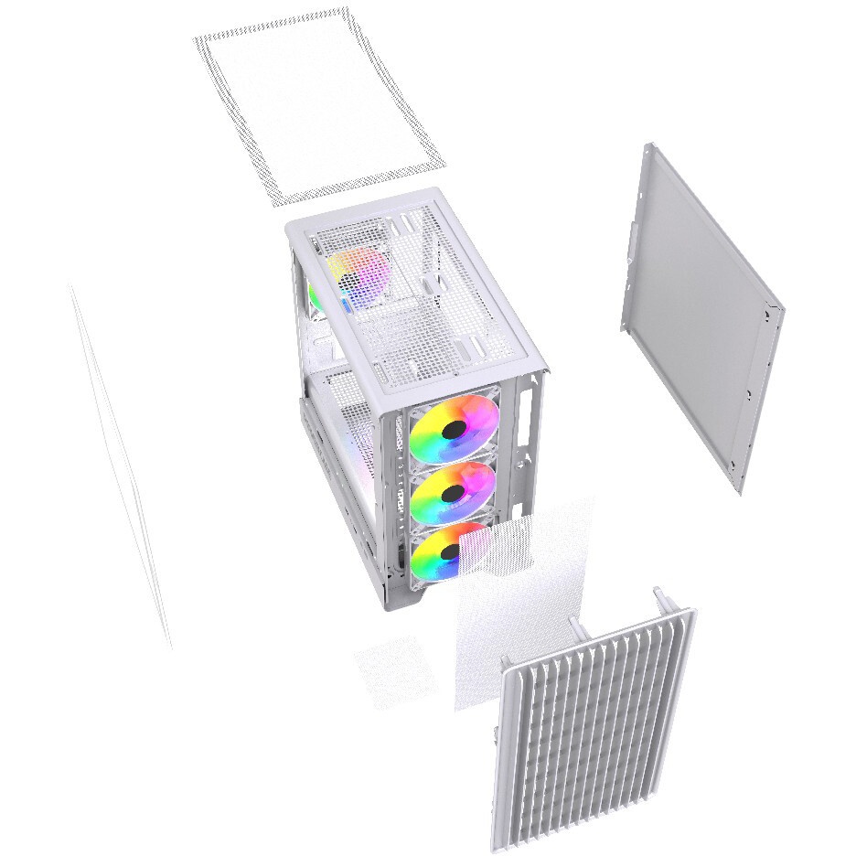 Корпус ПК без блока питания/ Case SAMA S30 White, Midi-Tower, TG, 2x140mm + 1x120mm ARGB, 1xUSB 3.0