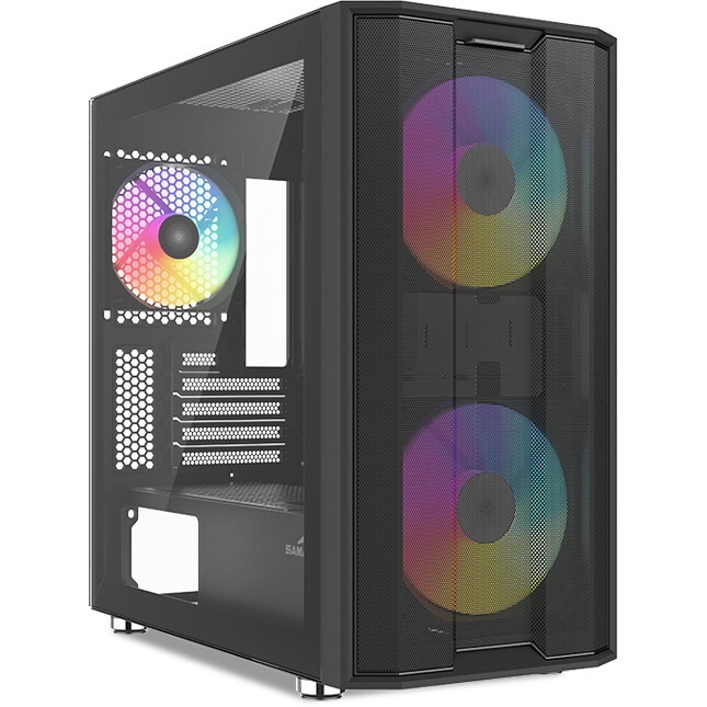 Корпус ПК без блока питания/ Case SAMA S30 Black, Midi-Tower, TG, 2x140mm + 1x120mm ARGB, 1xUSB 3.0