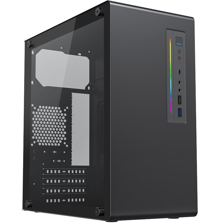 Корпус без блока питания Foxline FL-728TG, mATX, TG, 1xUSB3.0+1xUSB2.0+1xType-C(USB2.0)+1xARGB strip