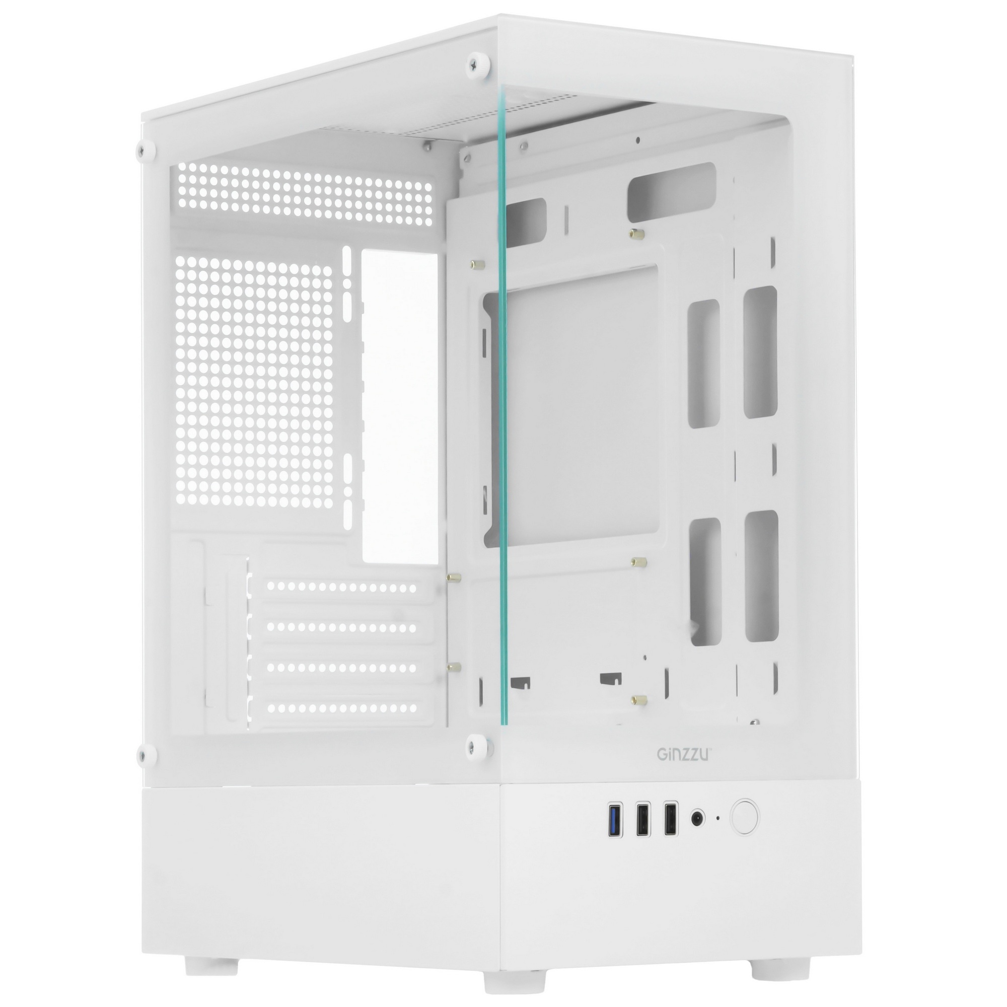 Корпус Ginzzu CL480 mATX передняя панель Стекло Белый