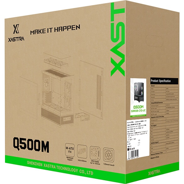 Компьютерный корпус XASTRA Q500M 3ARGB-FG-C10-UC Black mATX/Aquarium/Screewless/ 3x120mm ARGB PWM FG