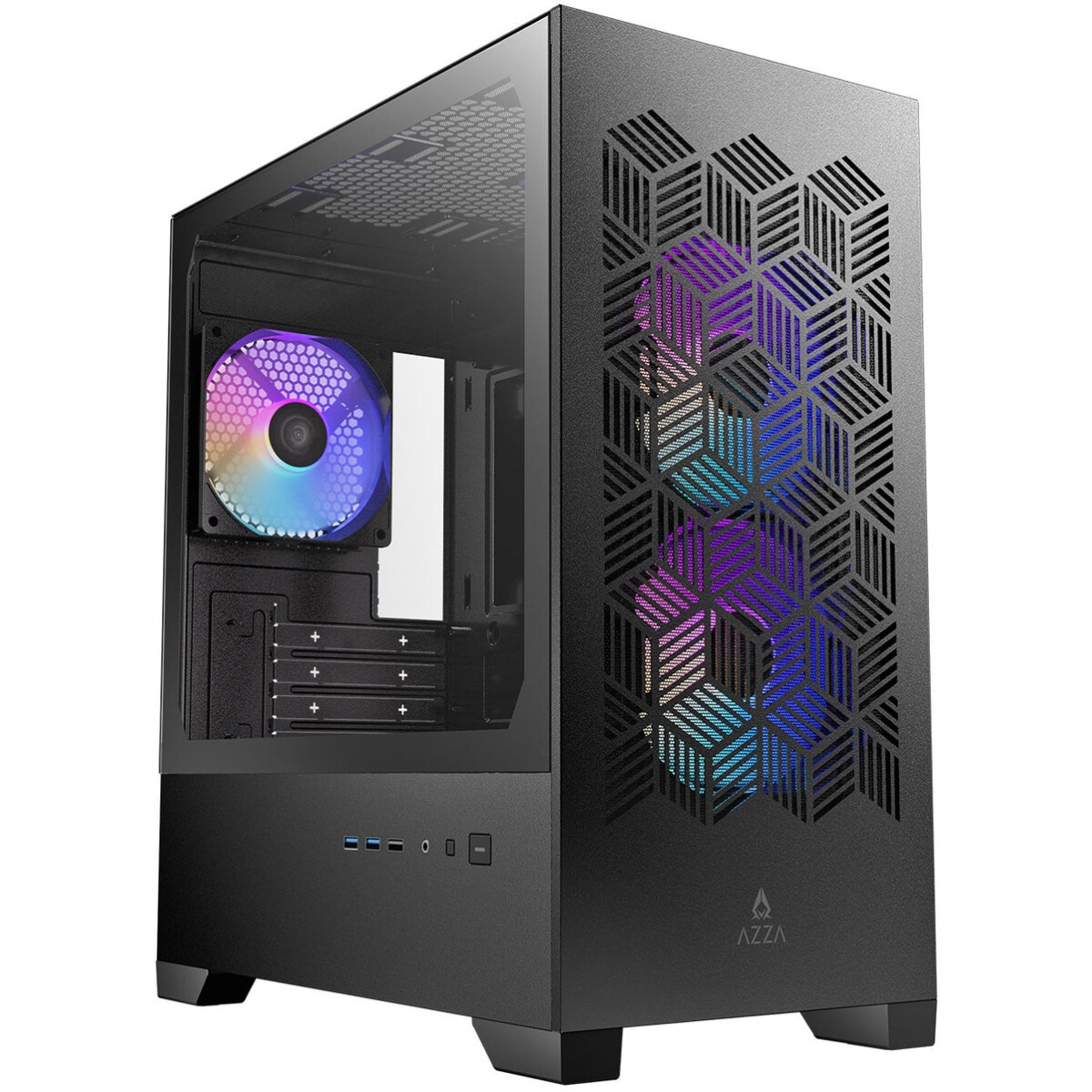 Корпус Azza AEROHEX-M черный без БП mATX 4x120mm 1xUSB2.0 2xUSB3.0 audio bott PSU