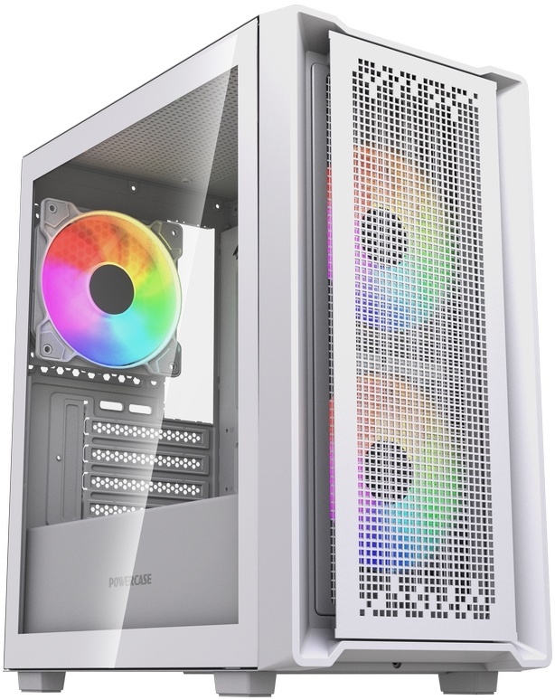 Корпус Powercase Mistral SM04 ARGB, Tempered Glass, Front Nylon Filter, 3x120mm ARGB PWM fans, белый, mATX  (CMMSM04W-A3)