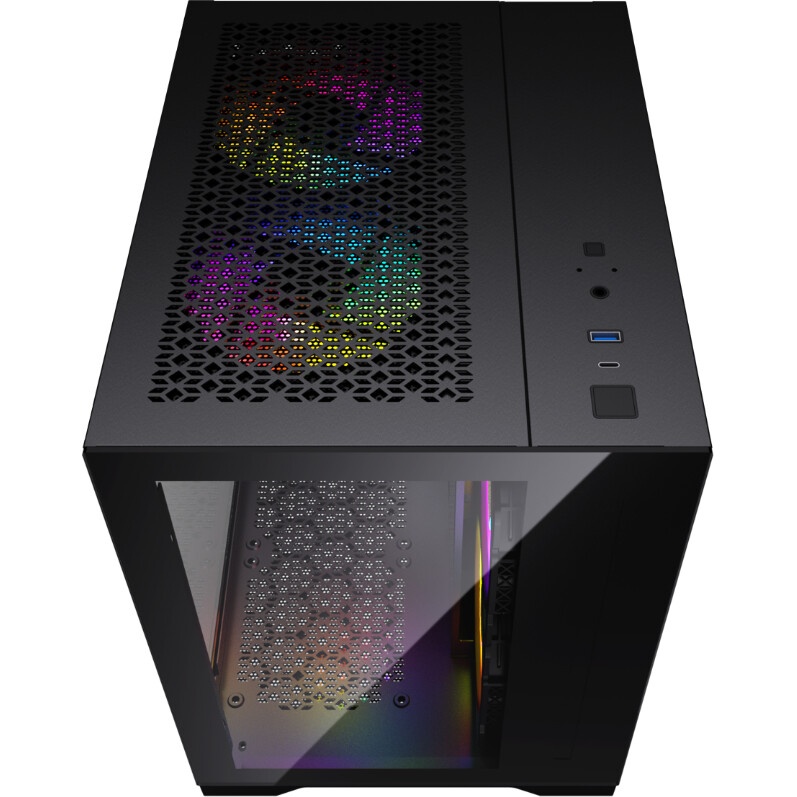 Корпус Powercase Vision Micro M4B, Tempered Glass, Type-C, 3x 120mm ARGB PWM Fan, чёрный, mATX (CVMM4B-A3)