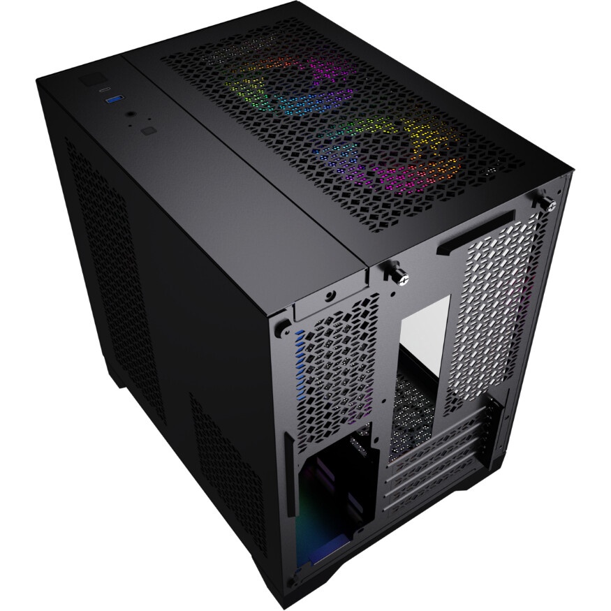 Корпус Powercase Vision Micro M4B, Tempered Glass, Type-C, 3x 120mm ARGB PWM Fan, чёрный, mATX (CVMM4B-A3)