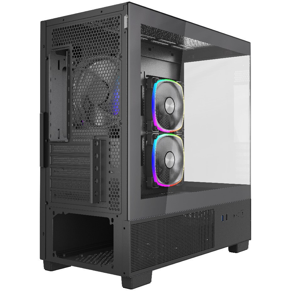 Корпус Powercase Vision Micro M4B, Tempered Glass, Type-C, 3x 120mm ARGB PWM Fan, чёрный, mATX (CVMM4B-A3)
