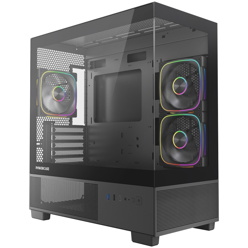 Корпус Powercase Vision Micro M4B, Tempered Glass, Type-C, 3x 120mm ARGB PWM Fan, чёрный, mATX (CVMM4B-A3)