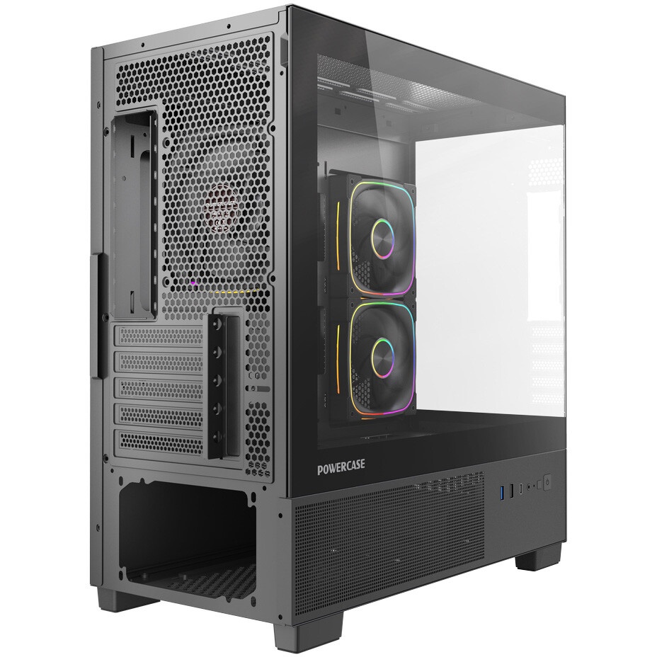 Корпус Powercase Vision Micro M4B, Tempered Glass, Type-C, 3x 120mm ARGB PWM Fan, чёрный, mATX (CVMM4B-A3)