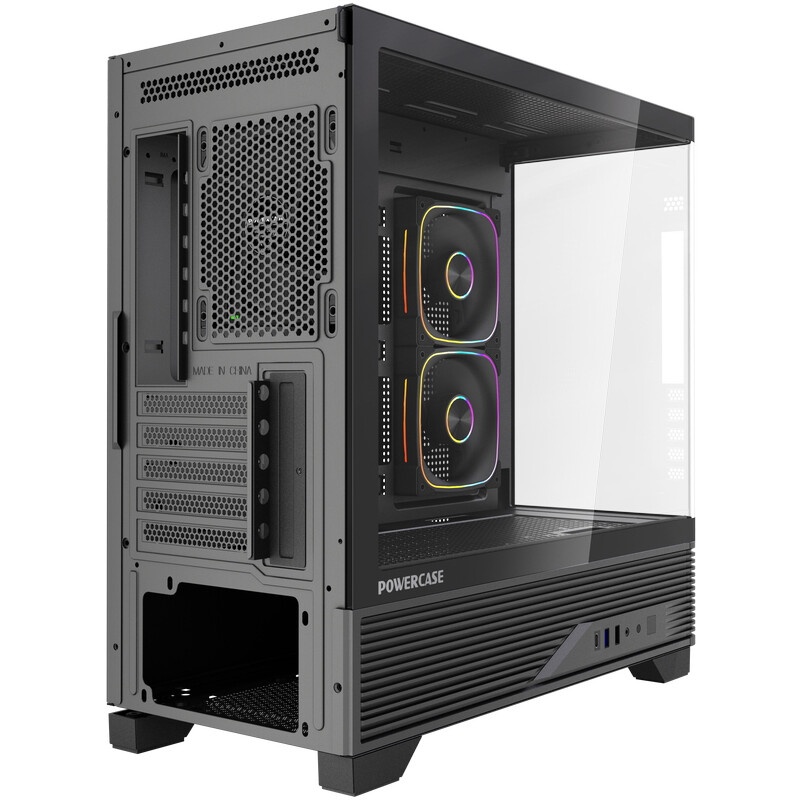 Корпус Powercase Vision Micro M4B, Tempered Glass, Type-C, 3x 120mm ARGB PWM Fan, чёрный, mATX (CVMM4B-A3)
