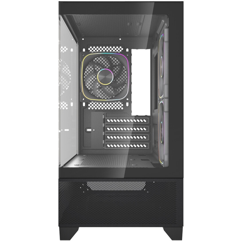 Корпус Powercase Vision Micro M4B, Tempered Glass, Type-C, 3x 120mm ARGB PWM Fan, чёрный, mATX (CVMM4B-A3)