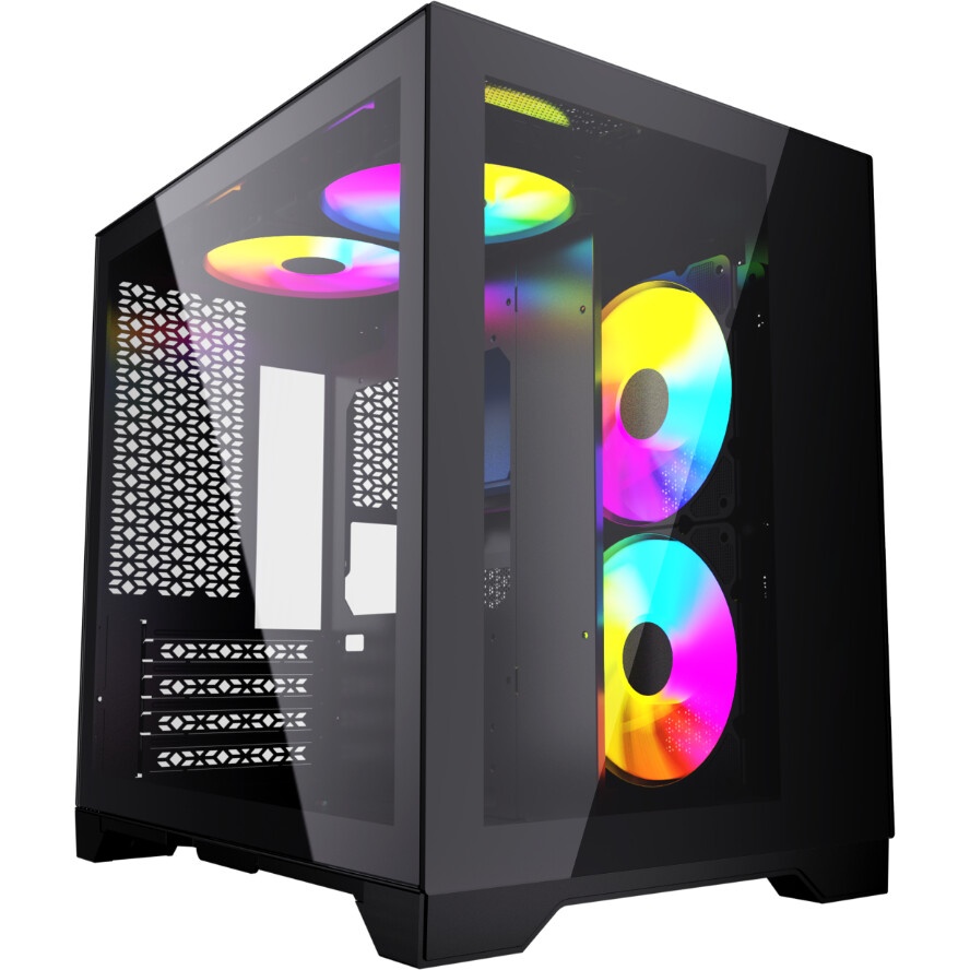 Корпус Powercase Vision Micro M6B, Curved Glass, Type-C, 3x 120mm ARGB PWM Fan, чёрный, mATX  (CVMM6B-A3)