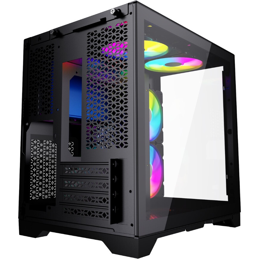 Корпус Powercase Vision Micro M6B, Curved Glass, Type-C, 3x 120mm ARGB PWM Fan, чёрный, mATX  (CVMM6B-A3)