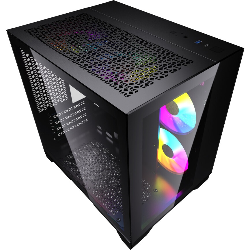 Корпус Powercase Vision Micro M6B, Curved Glass, Type-C, 3x 120mm ARGB PWM Fan, чёрный, mATX  (CVMM6B-A3)