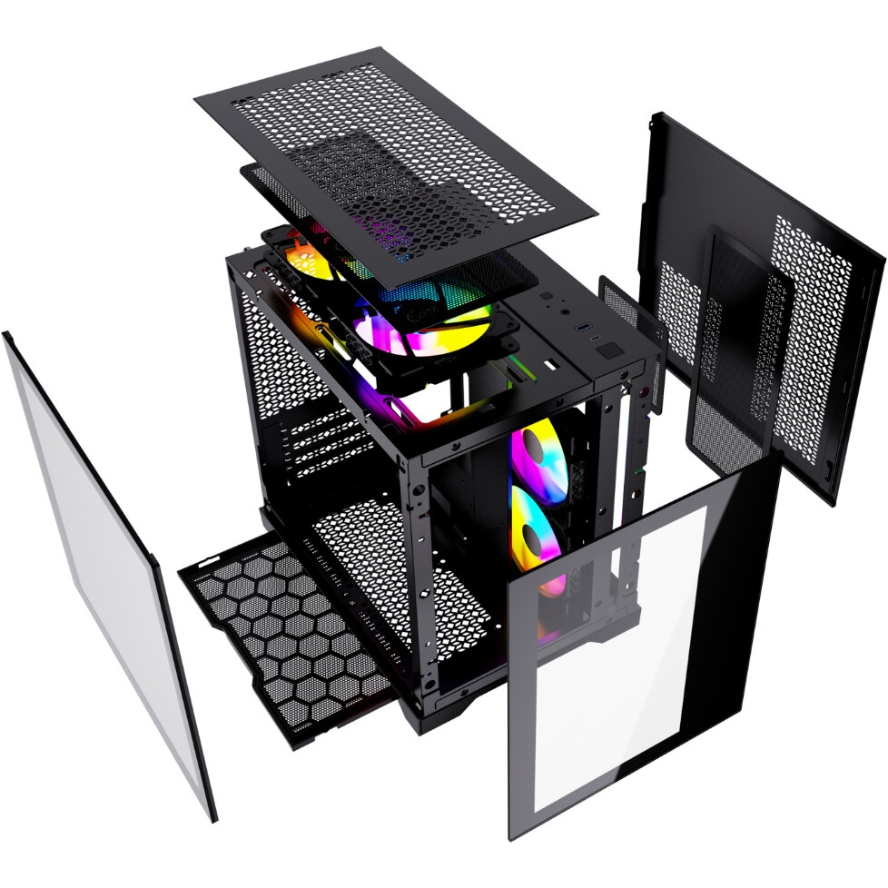 Корпус Powercase Vision Micro M6B, Curved Glass, Type-C, 3x 120mm ARGB PWM Fan, чёрный, mATX  (CVMM6B-A3)