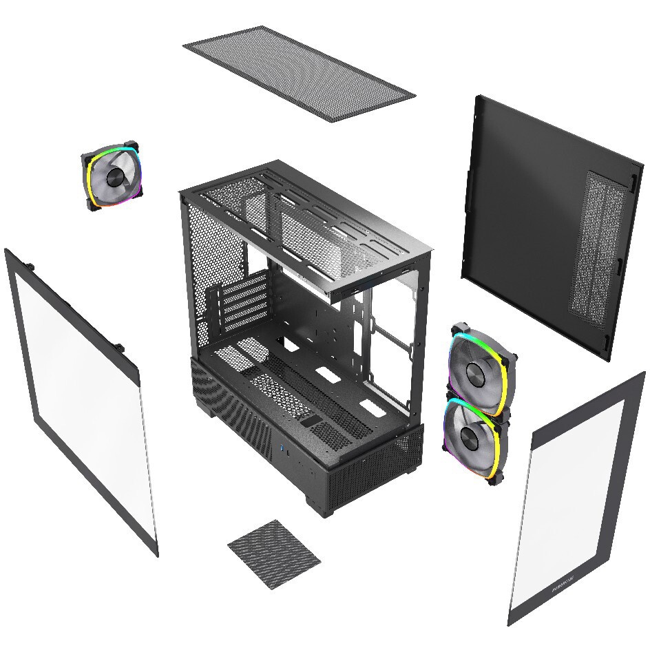 Корпус Powercase Vision Micro M6B, Curved Glass, Type-C, 3x 120mm ARGB PWM Fan, чёрный, mATX  (CVMM6B-A3)