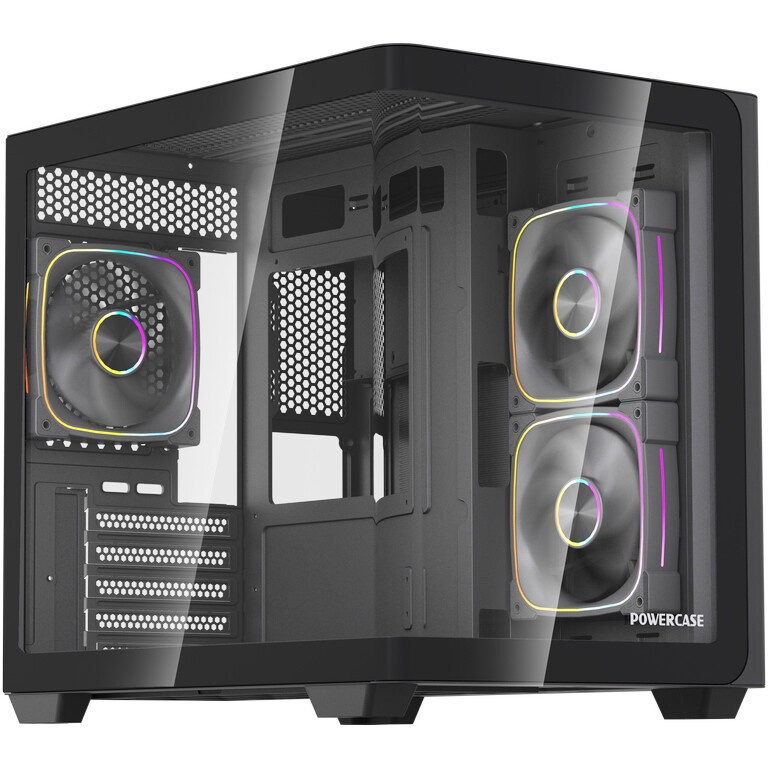 Корпус Powercase Vision Micro M6B, Curved Glass, Type-C, 3x 120mm ARGB PWM Fan, чёрный, mATX  (CVMM6B-A3)