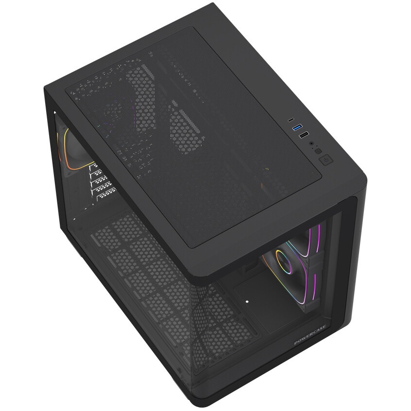 Корпус Powercase Vision Micro M6B, Curved Glass, Type-C, 3x 120mm ARGB PWM Fan, чёрный, mATX  (CVMM6B-A3)
