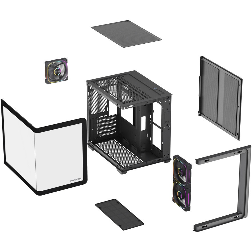 Корпус Powercase Vision Micro M6B, Curved Glass, Type-C, 3x 120mm ARGB PWM Fan, чёрный, mATX  (CVMM6B-A3)