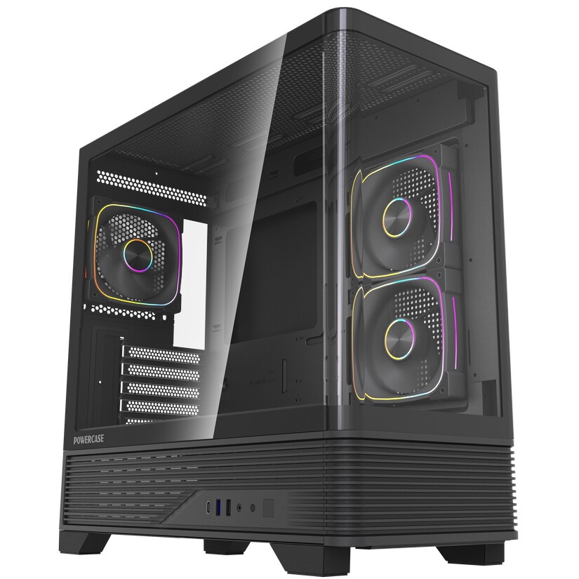 Корпус Powercase Vision Micro M6B, Curved Glass, Type-C, 3x 120mm ARGB PWM Fan, чёрный, mATX  (CVMM6B-A3)