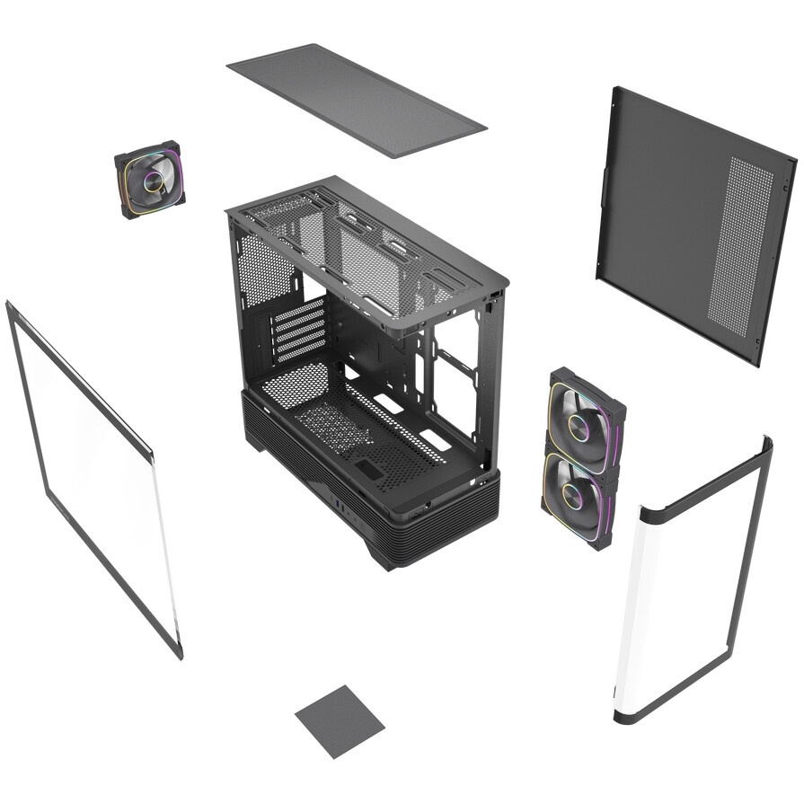 Корпус Powercase Vision Micro M6B, Curved Glass, Type-C, 3x 120mm ARGB PWM Fan, чёрный, mATX  (CVMM6B-A3)