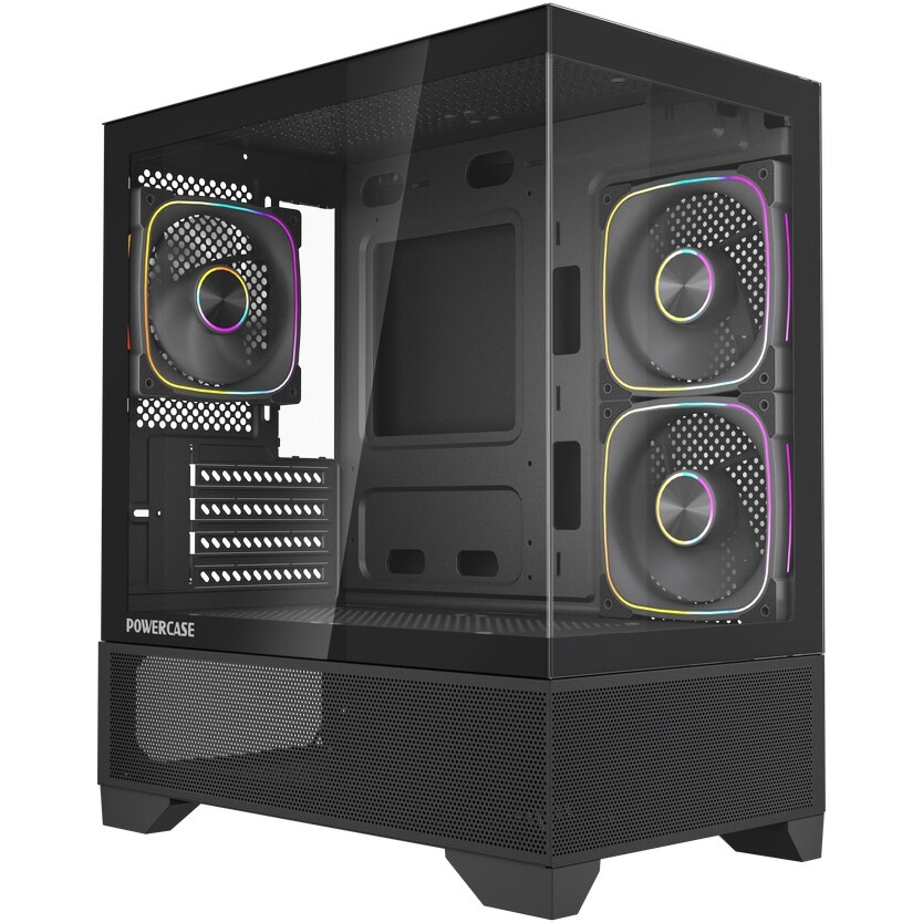 Корпус Powercase Vision Micro M6B, Curved Glass, Type-C, 3x 120mm ARGB PWM Fan, чёрный, mATX  (CVMM6B-A3)