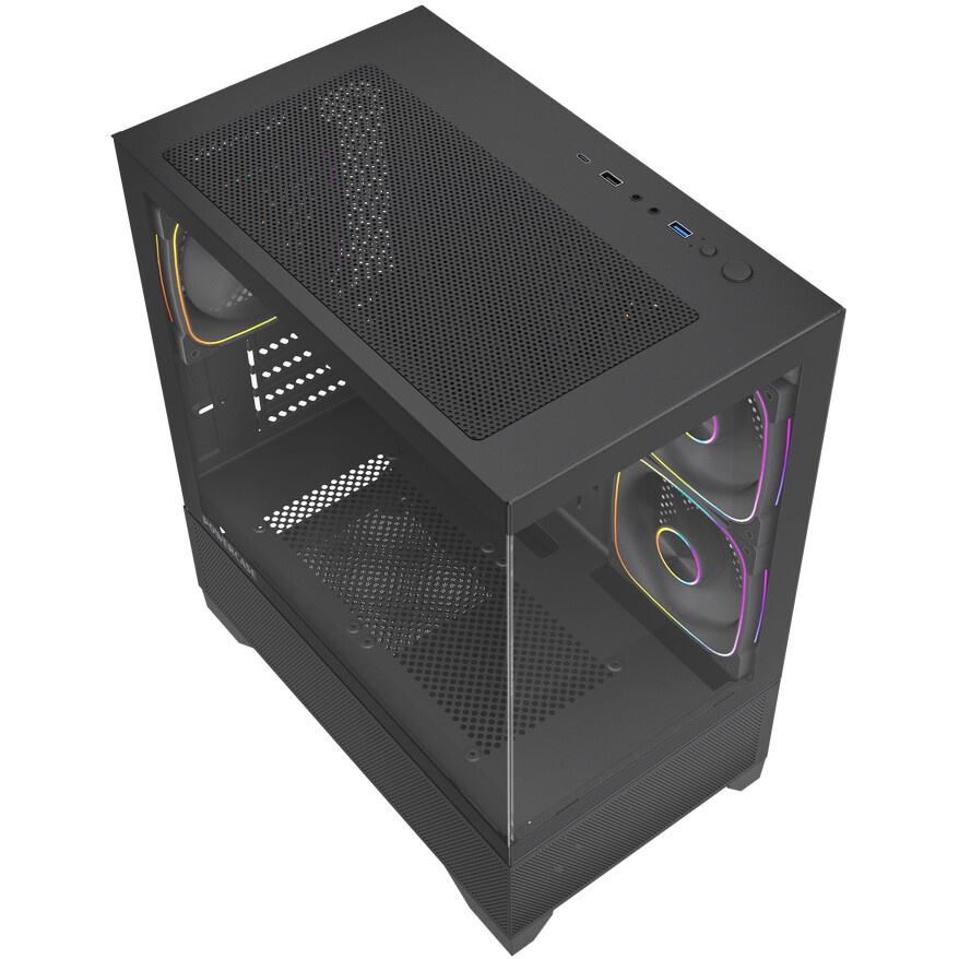Корпус Powercase Vision Micro M6B, Curved Glass, Type-C, 3x 120mm ARGB PWM Fan, чёрный, mATX  (CVMM6B-A3)