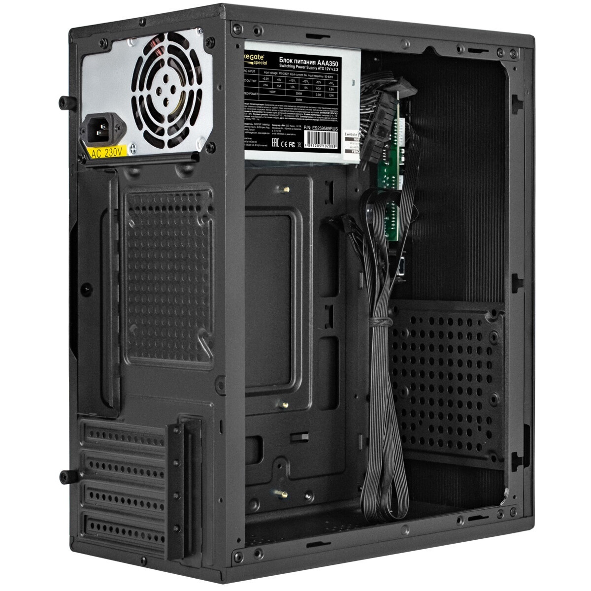 Корпус Minitower ExeGate BAA-503-AAA350 (mATX, БП AAA350 с вент. 8см, 2*USB, HD Audio, черный)